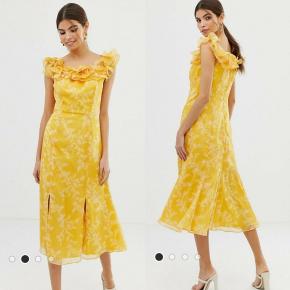 KEEPSAKE the Label Embrace Ruffle Midi Dress Yellow Size Medium - Picture 3 of 11